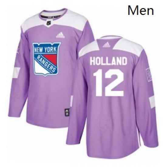 Mens Adidas New York Rangers 12 Peter Holland Authentic Purple Fights Cancer Practice NHL Jersey
